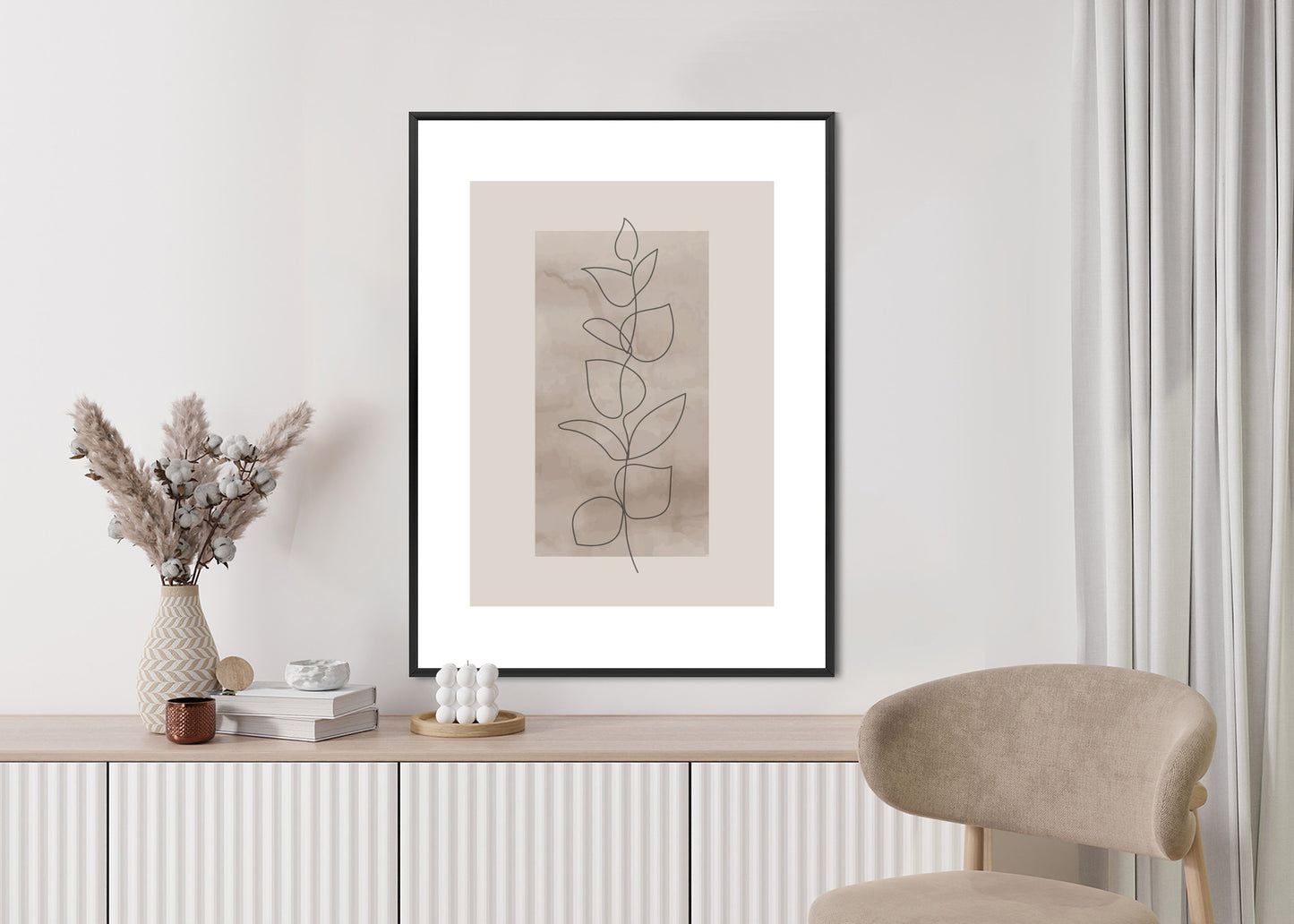 Poster Abstrakte Minimalistische Pflanze Auf Beigem Hintergrund