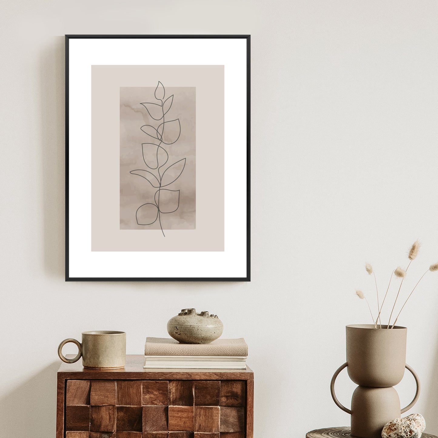 Poster Abstrakte Minimalistische Pflanze Auf Beigem Hintergrund