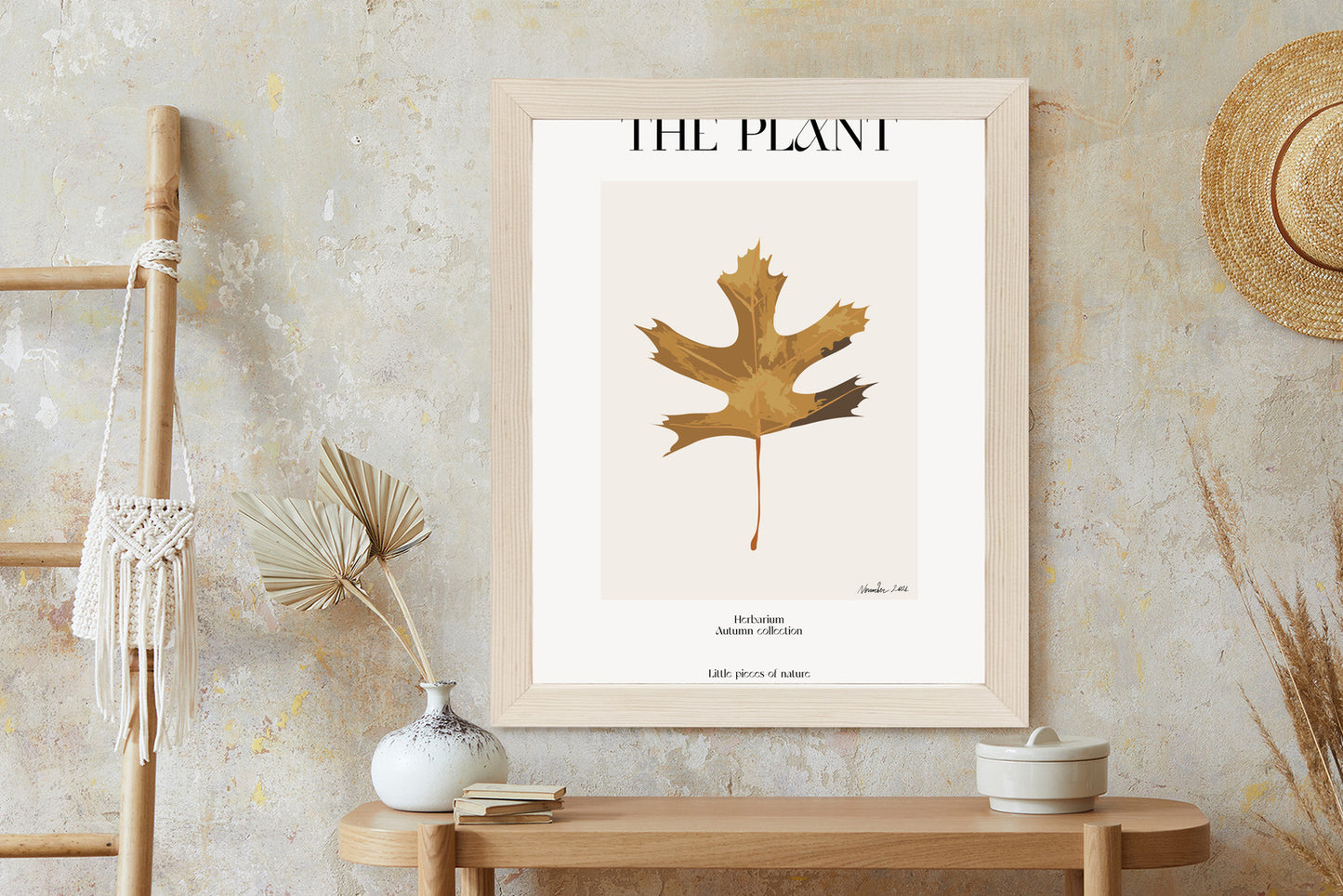 Poster Herbstblatt Im Herbarium Rahmen Holz Mit Passepartout Farbe Natürlich