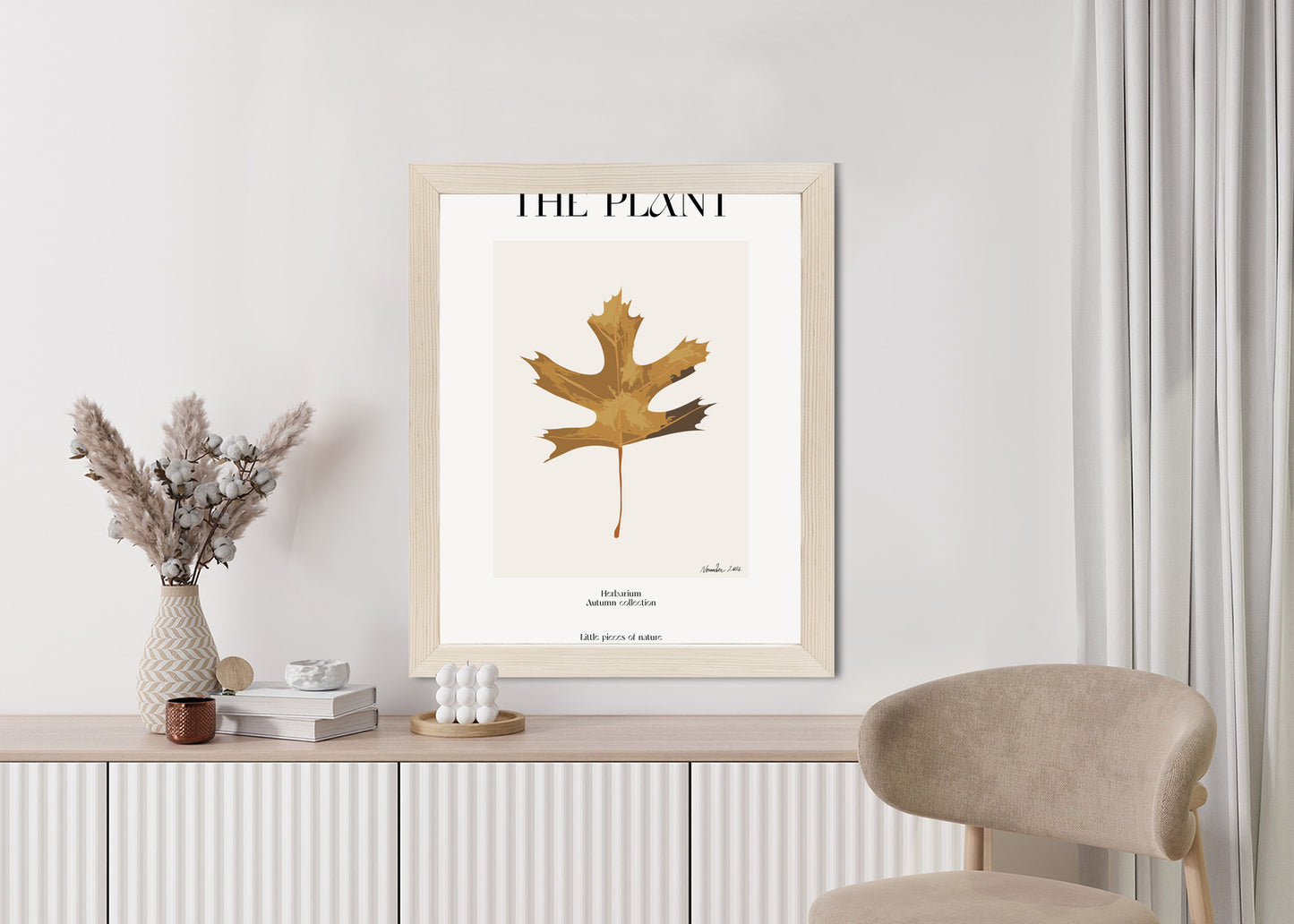 Poster Herbstblatt Im Herbarium Rahmen Holz Mit Passepartout Farbe Natürlich