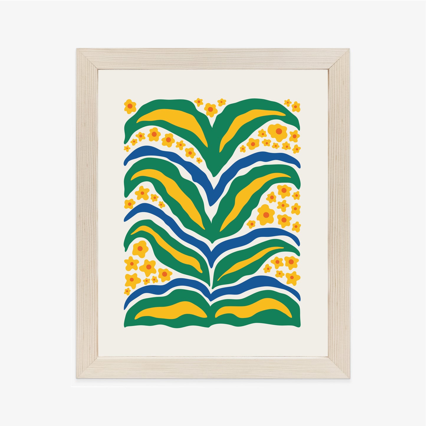 Poster Minimalistische Pflanze Mit Gelber Blumenabstraktion Rahmen Hölzern Farbe Weiß
