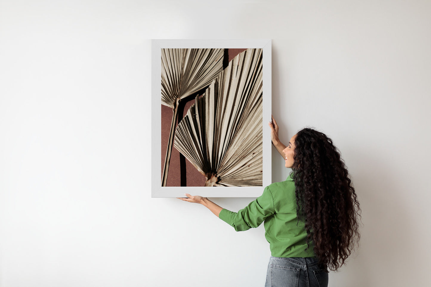 Poster Exotische Palmblätter Aus Nächster Nähe Rahmen Holz Mit Passepartout Farbe Natürlich