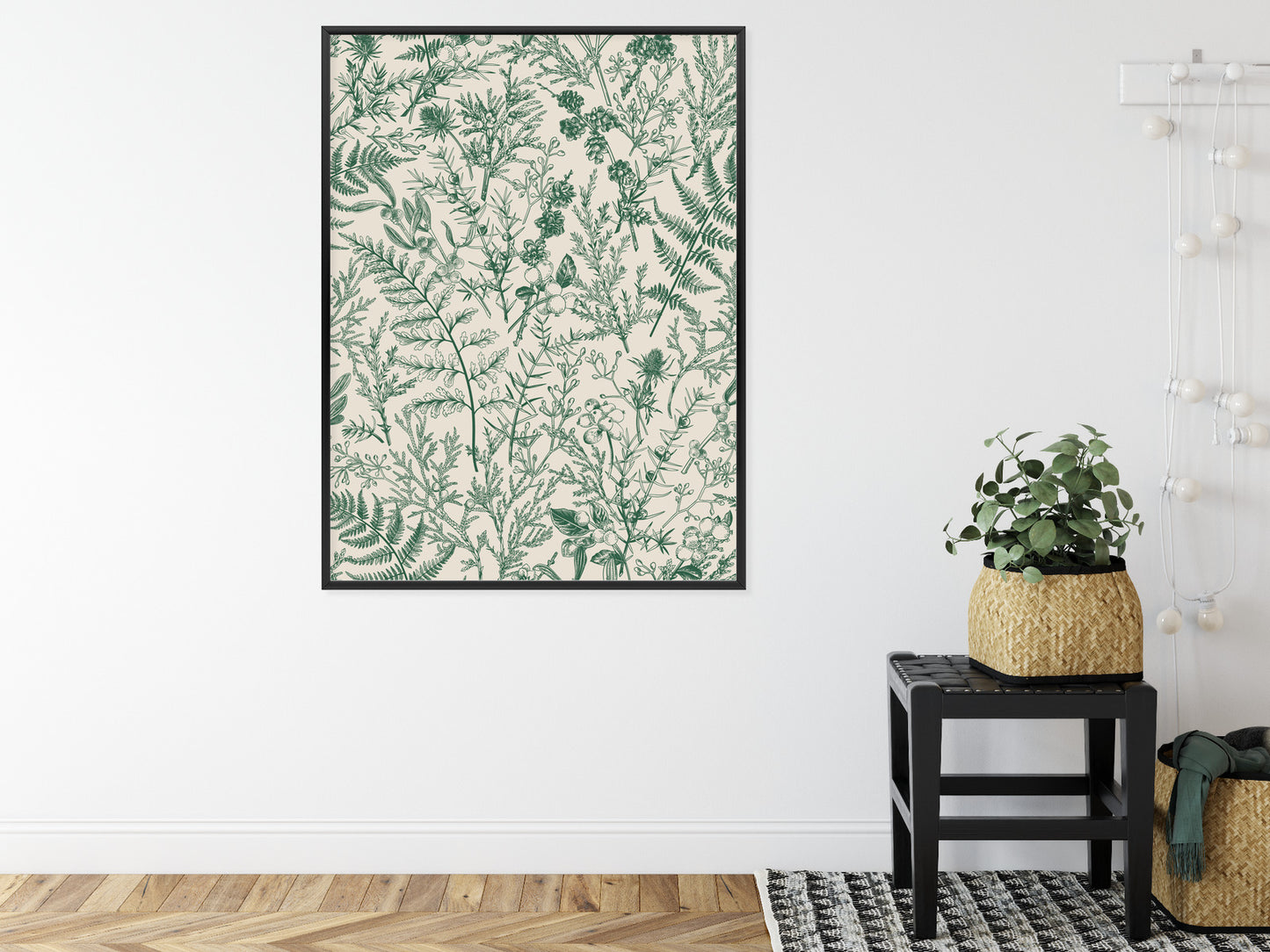 Poster Grüne Pflanzen Auf Beigem Hintergrund, Botanisches Muster