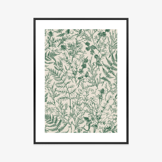 Poster Grüne Pflanzen Auf Beigem Hintergrund, Botanisches Muster