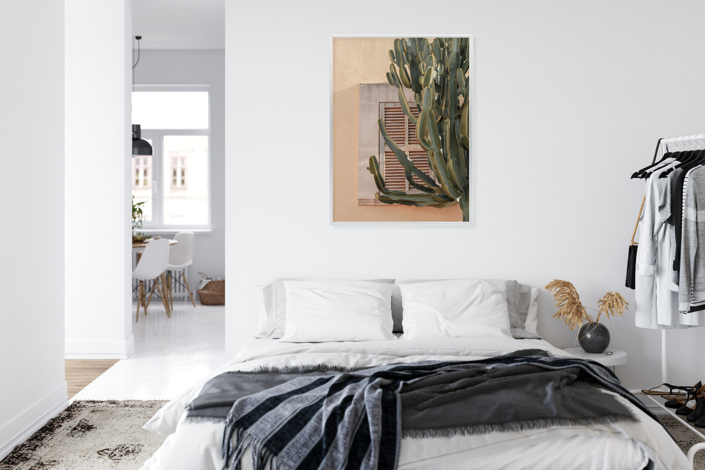 Poster Exotischer Kaktus Auf Orangefarbenem Hintergrund Rahmen Holz Mit Passepartout Farbe Natürlich