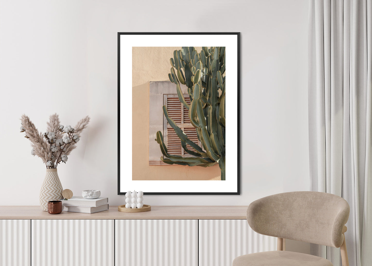 Poster Exotischer Kaktus Auf Orangefarbenem Hintergrund Rahmen Holz Mit Passepartout Farbe Natürlich