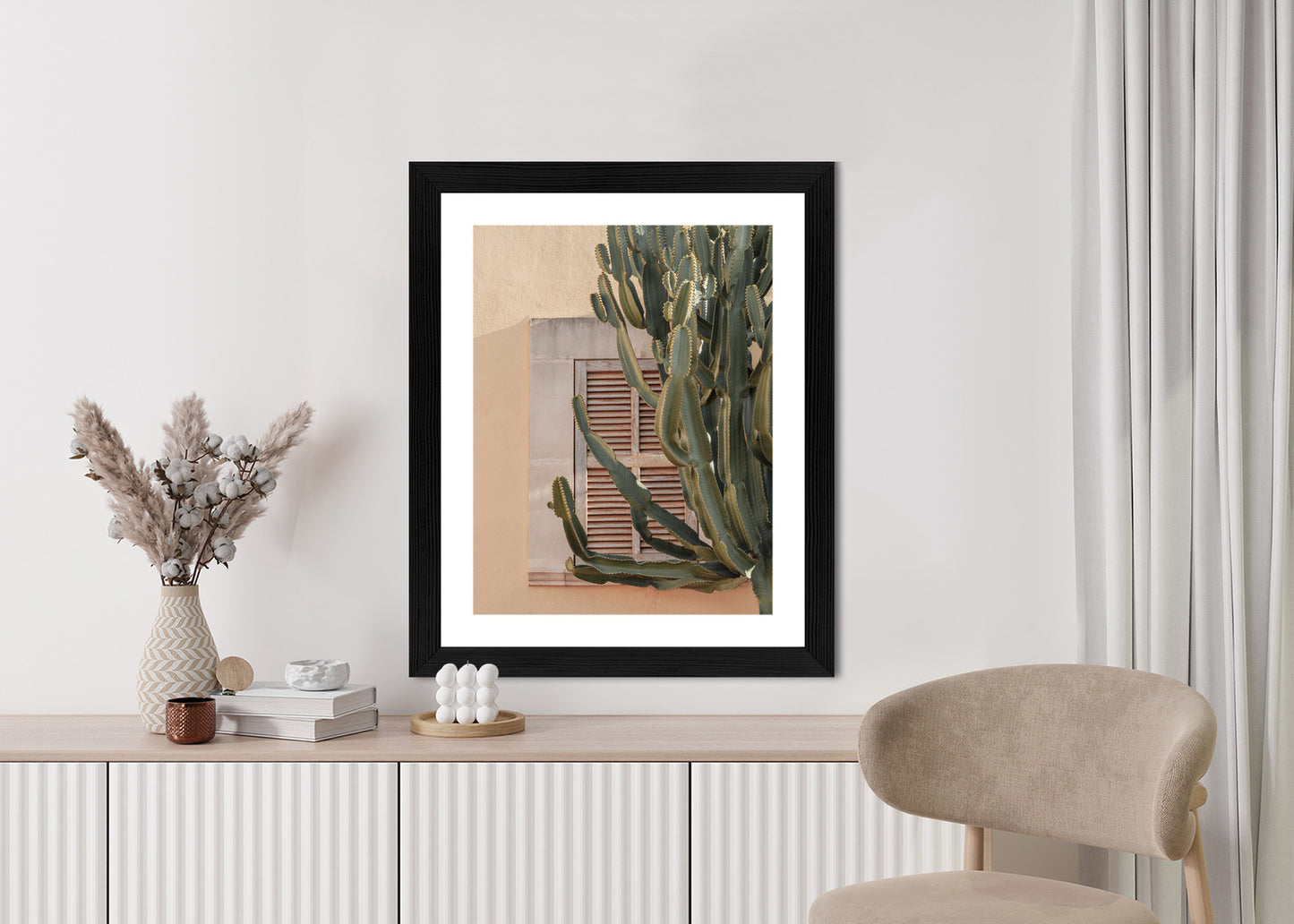 Poster Exotischer Kaktus Auf Orangefarbenem Hintergrund Rahmen Holz Mit Passepartout Farbe Natürlich