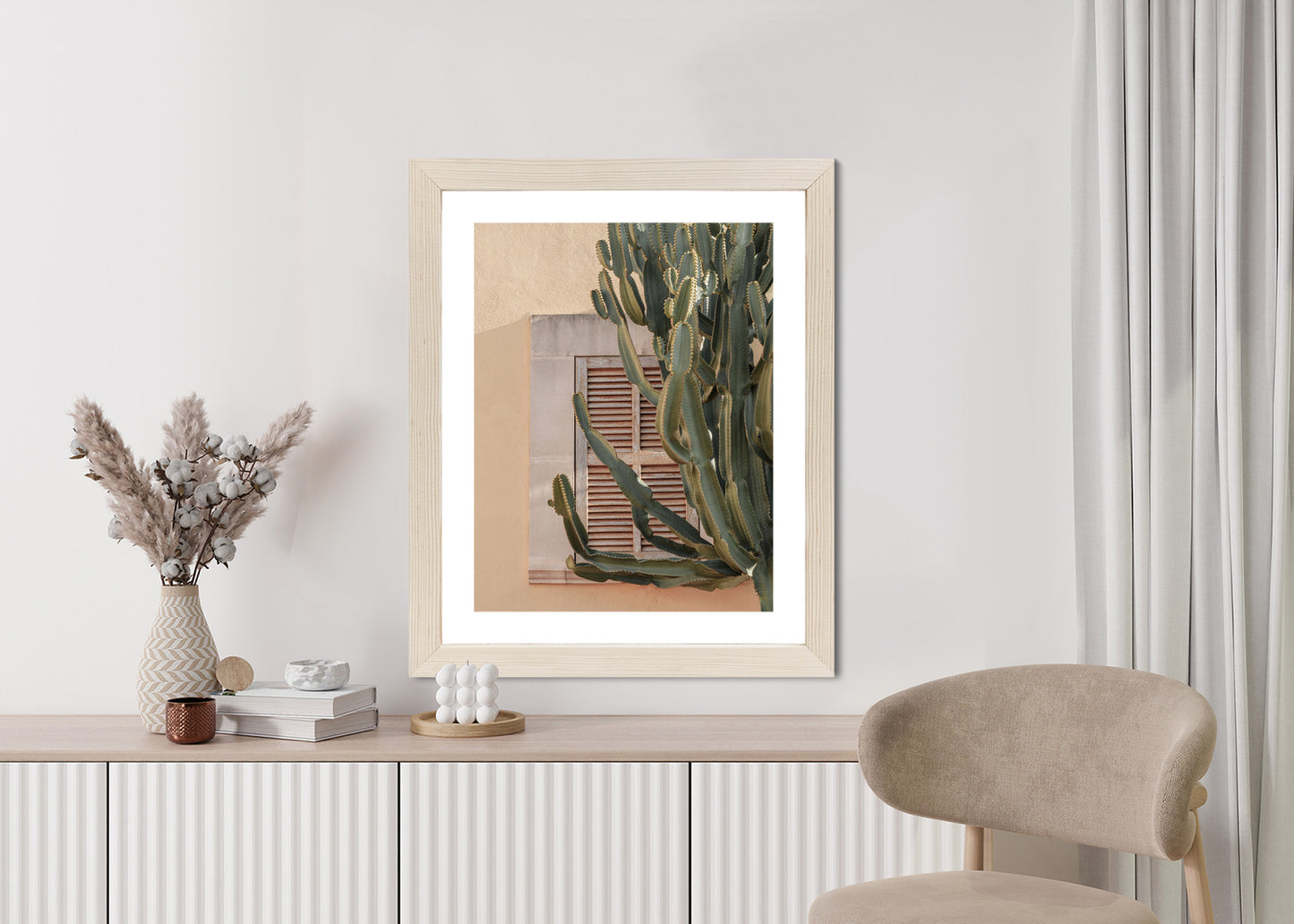 Poster Exotischer Kaktus Auf Orangefarbenem Hintergrund Rahmen Holz Mit Passepartout Farbe Natürlich