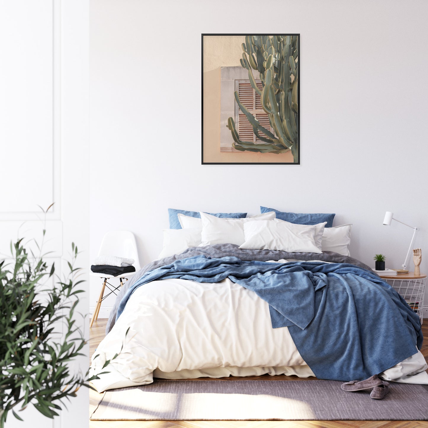 Poster Exotischer Kaktus Auf Orangefarbenem Hintergrund Rahmen Holz Mit Passepartout Farbe Natürlich