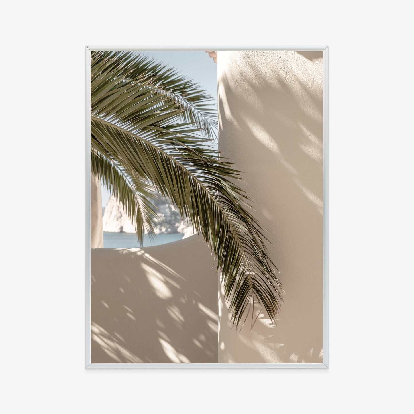 Poster Palmblätter Mit Schatten Auf Einer Beigen Wand Rahmen Holz Mit Passepartout Farbe Natürlich