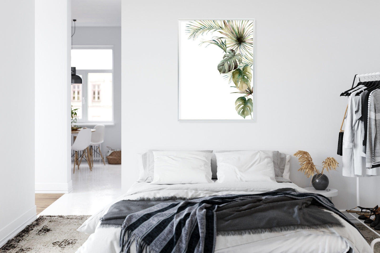 Poster Palmen- Und Monstera-Vegetation Isolierter Aquarellhintergrund Rahmen Holz Mit Passepartout Farbe Natürlich