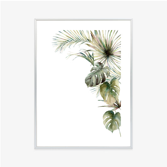 Poster Palmen- Und Monstera-Vegetation Isolierter Aquarellhintergrund Rahmen Holz Mit Passepartout Farbe Natürlich