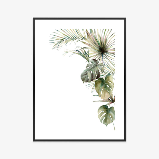 Poster Palmen- Und Monstera-Vegetation Isolierter Aquarellhintergrund Rahmen Holz Mit Passepartout Farbe Natürlich