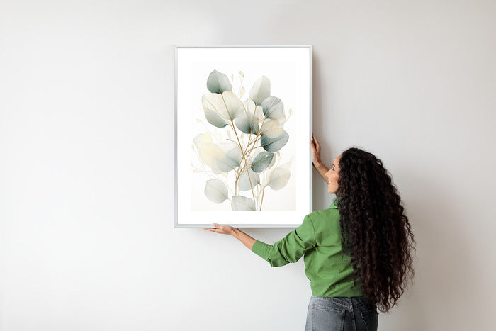 Poster Eukalyptus Olivgrüne Blätter Rahmen Holz Mit Passepartout Farbe Natürlich