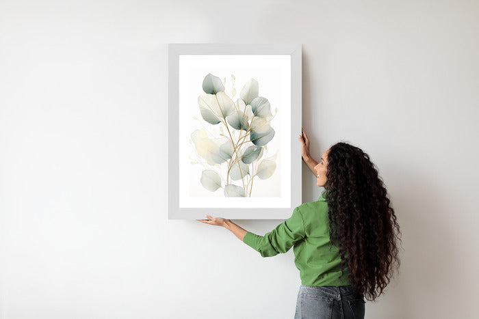 Poster Eukalyptus Olivgrüne Blätter Rahmen Holz Mit Passepartout Farbe Natürlich