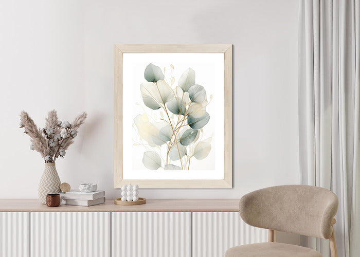 Poster Eukalyptus Olivgrüne Blätter Rahmen Holz Mit Passepartout Farbe Natürlich