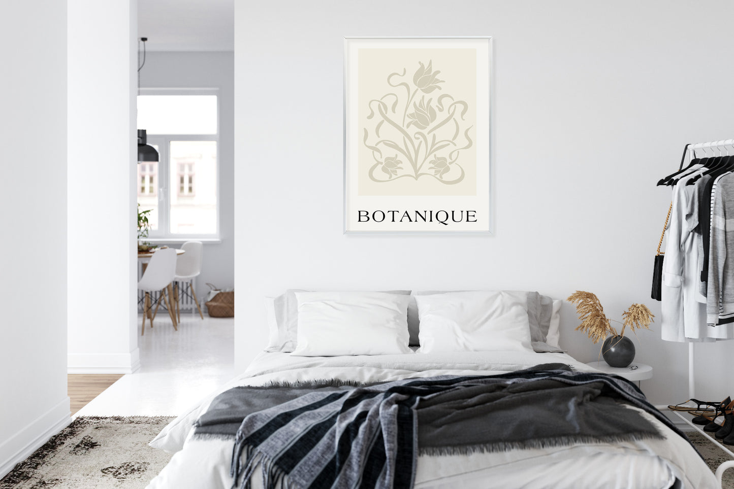 Poster Botanische Beige Blätter Und Blüten Rahmen Holz Mit Passepartout Farbe Natürlich