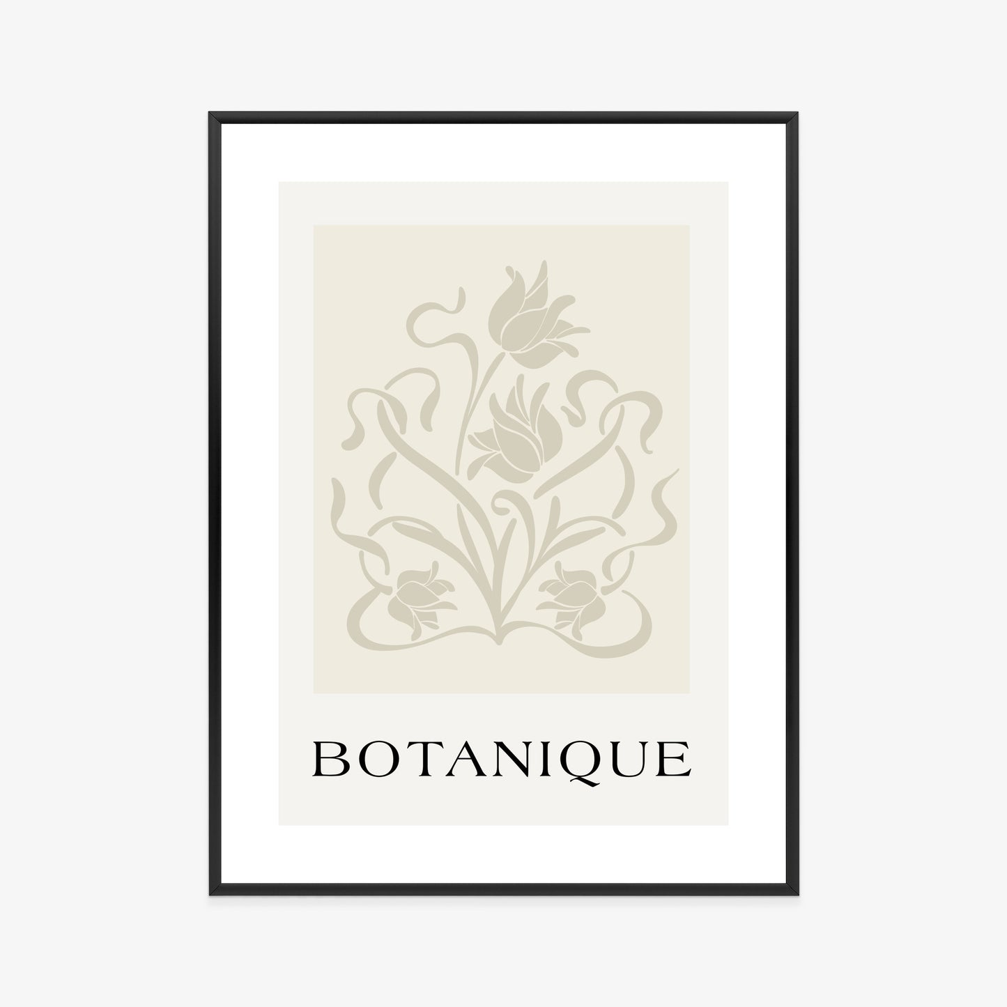 Poster Botanische Beige Blätter Und Blüten Rahmen Holz Mit Passepartout Farbe Natürlich
