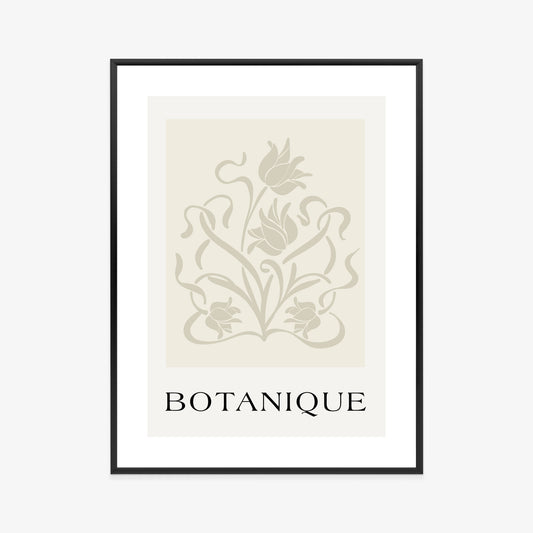 Poster Botanische Beige Blätter Und Blüten Rahmen Holz Mit Passepartout Farbe Natürlich