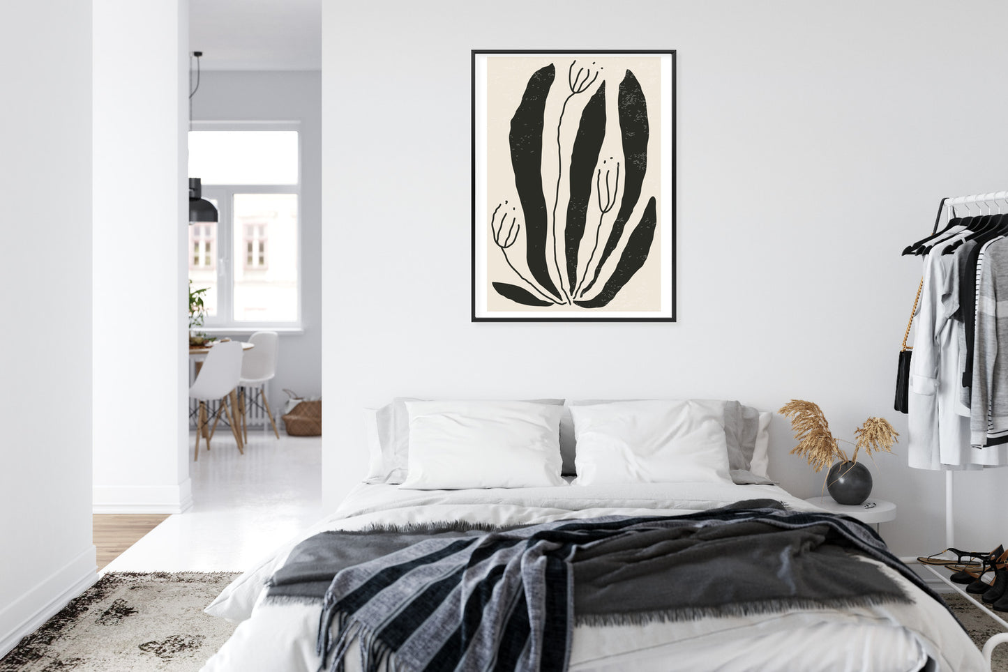 Poster Große Schwarze Blätter Und Blüten Im Matisse-Stil