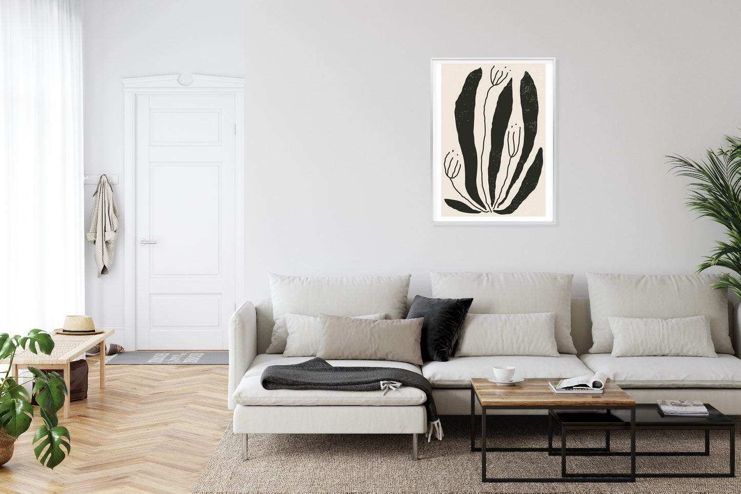 Poster Große Schwarze Blätter Und Blüten Im Matisse-Stil
