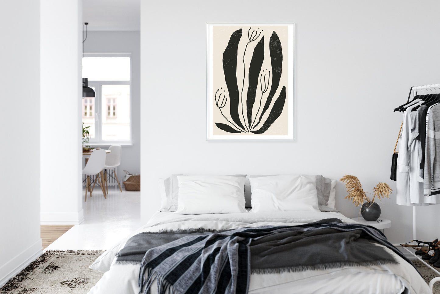 Poster Große Schwarze Blätter Und Blüten Im Matisse-Stil