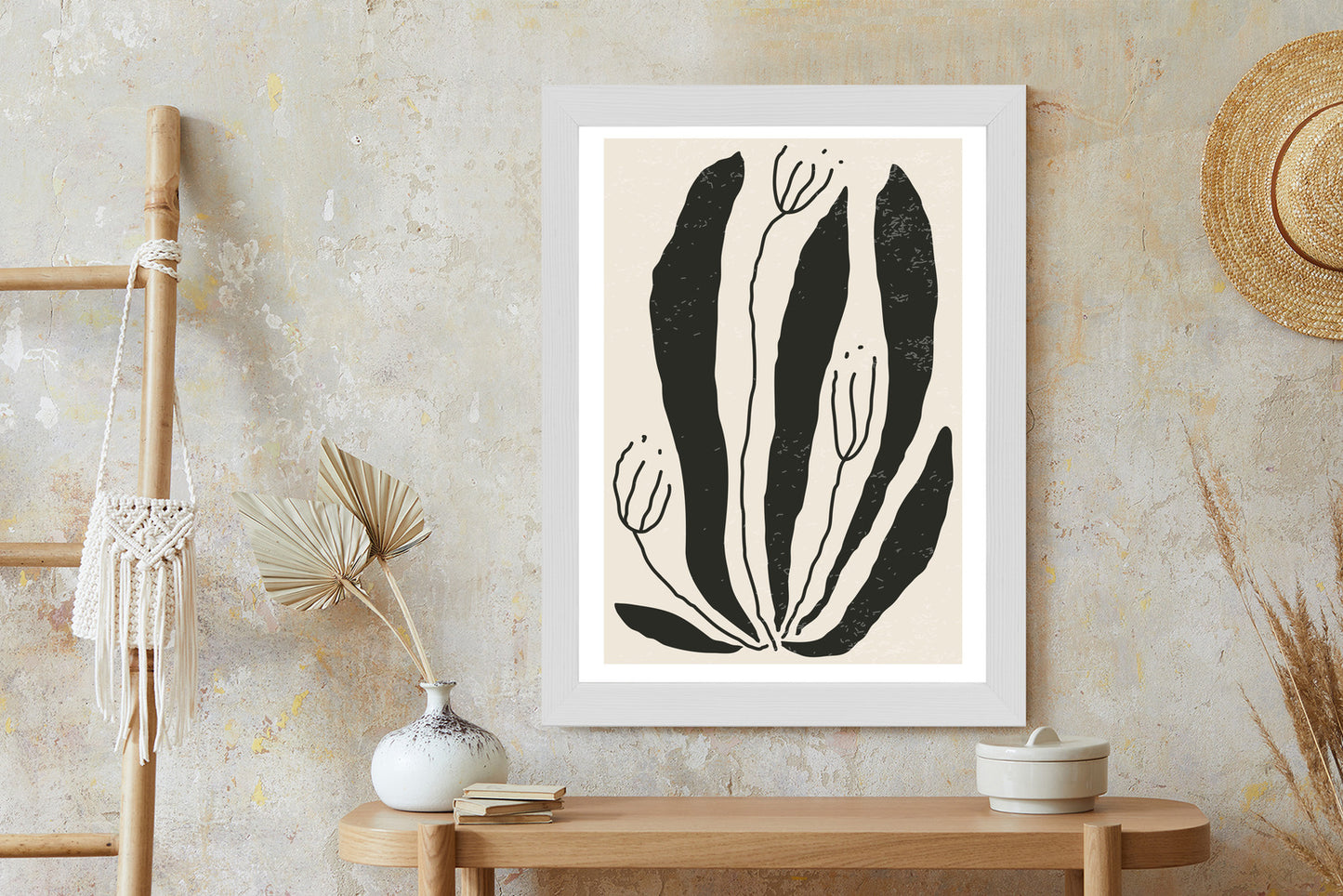 Poster Große Schwarze Blätter Und Blüten Im Matisse-Stil