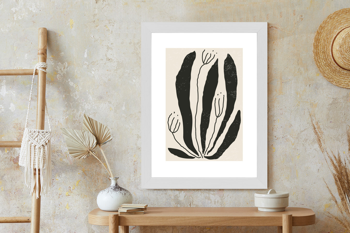 Poster Große Schwarze Blätter Und Blüten Im Matisse-Stil