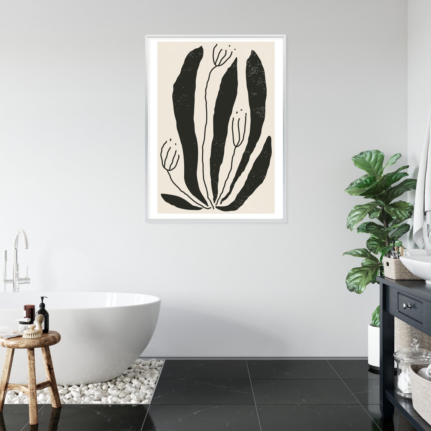 Poster Große Schwarze Blätter Und Blüten Im Matisse-Stil