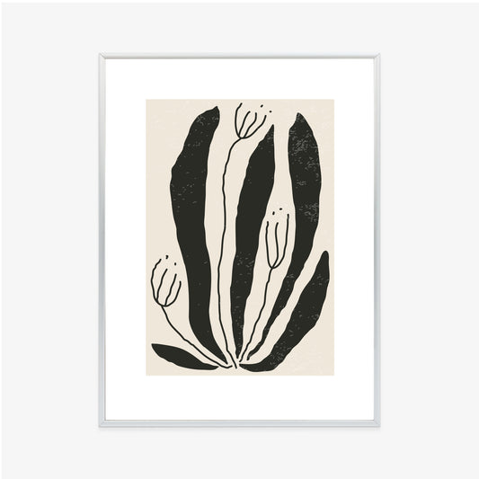 Poster Große Schwarze Blätter Und Blüten Im Matisse-Stil