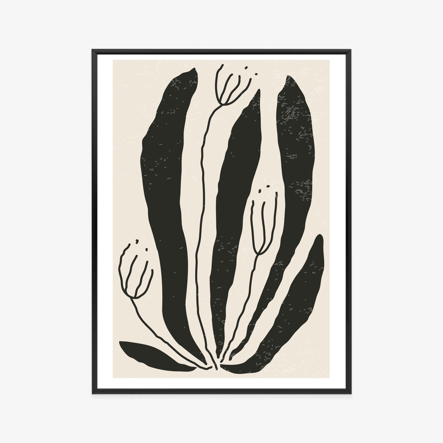 Poster Große Schwarze Blätter Und Blüten Im Matisse-Stil
