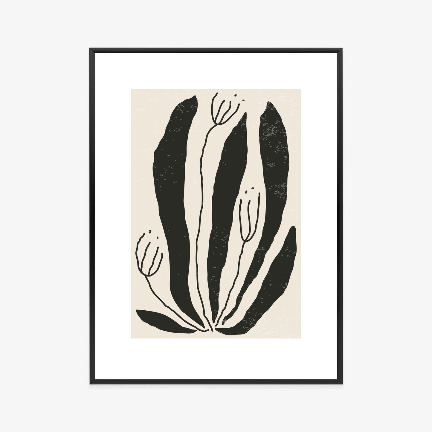 Poster Große Schwarze Blätter Und Blüten Im Matisse-Stil