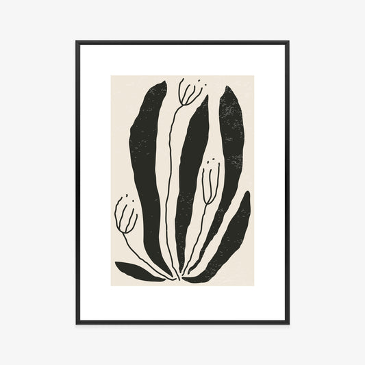Poster Große Schwarze Blätter Und Blüten Im Matisse-Stil