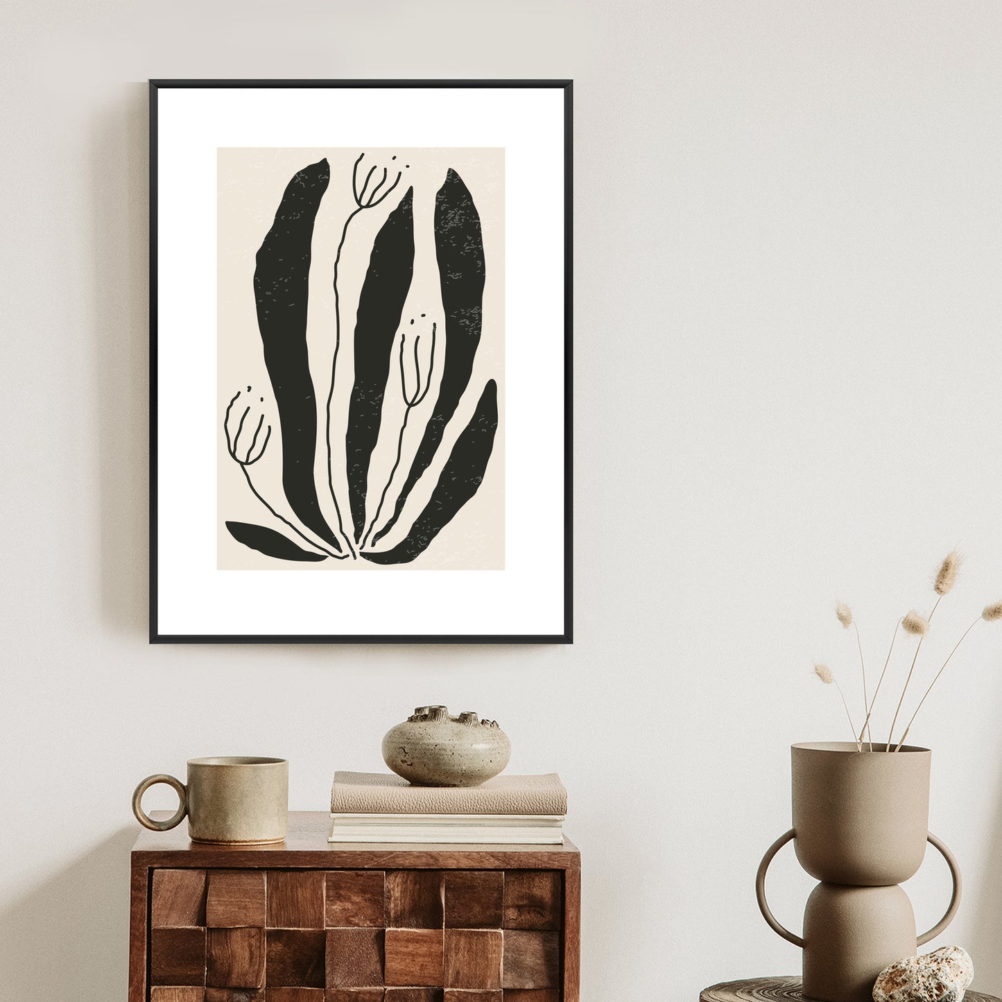 Poster Große Schwarze Blätter Und Blüten Im Matisse-Stil