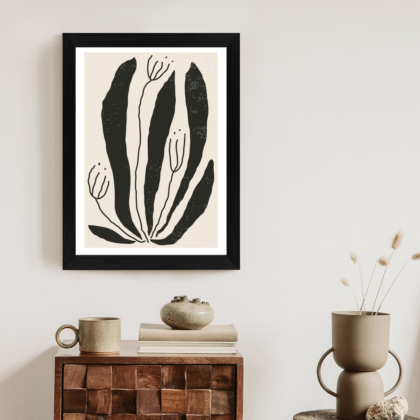 Poster Große Schwarze Blätter Und Blüten Im Matisse-Stil