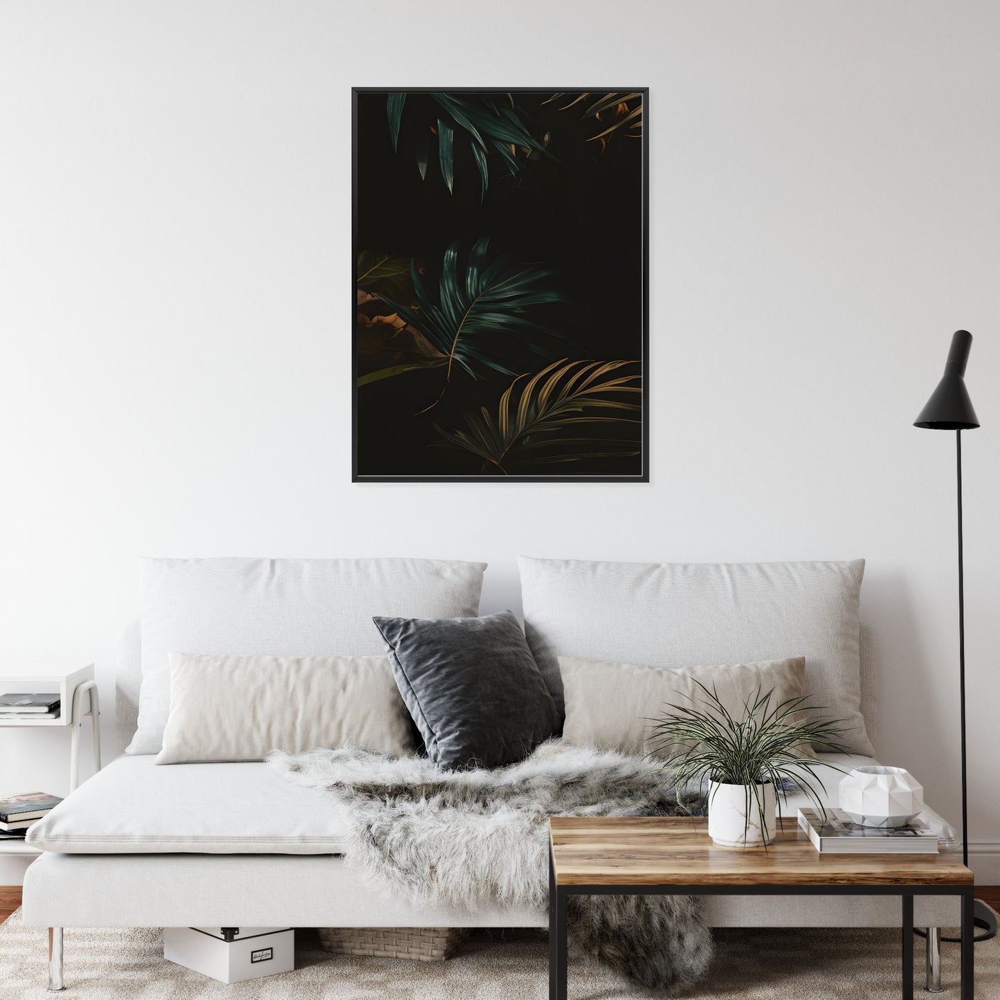 Poster Nachts Dunkle Blätter Rahmen Holz Mit Passepartout Farbe Natürlich