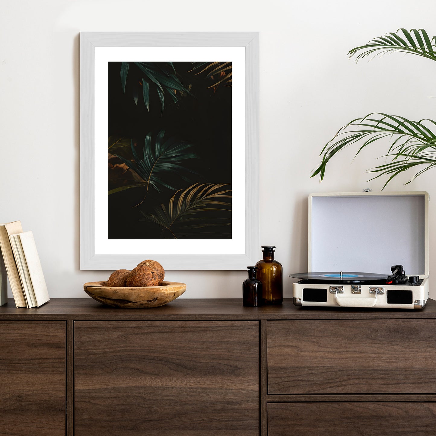 Poster Nachts Dunkle Blätter Rahmen Holz Mit Passepartout Farbe Natürlich