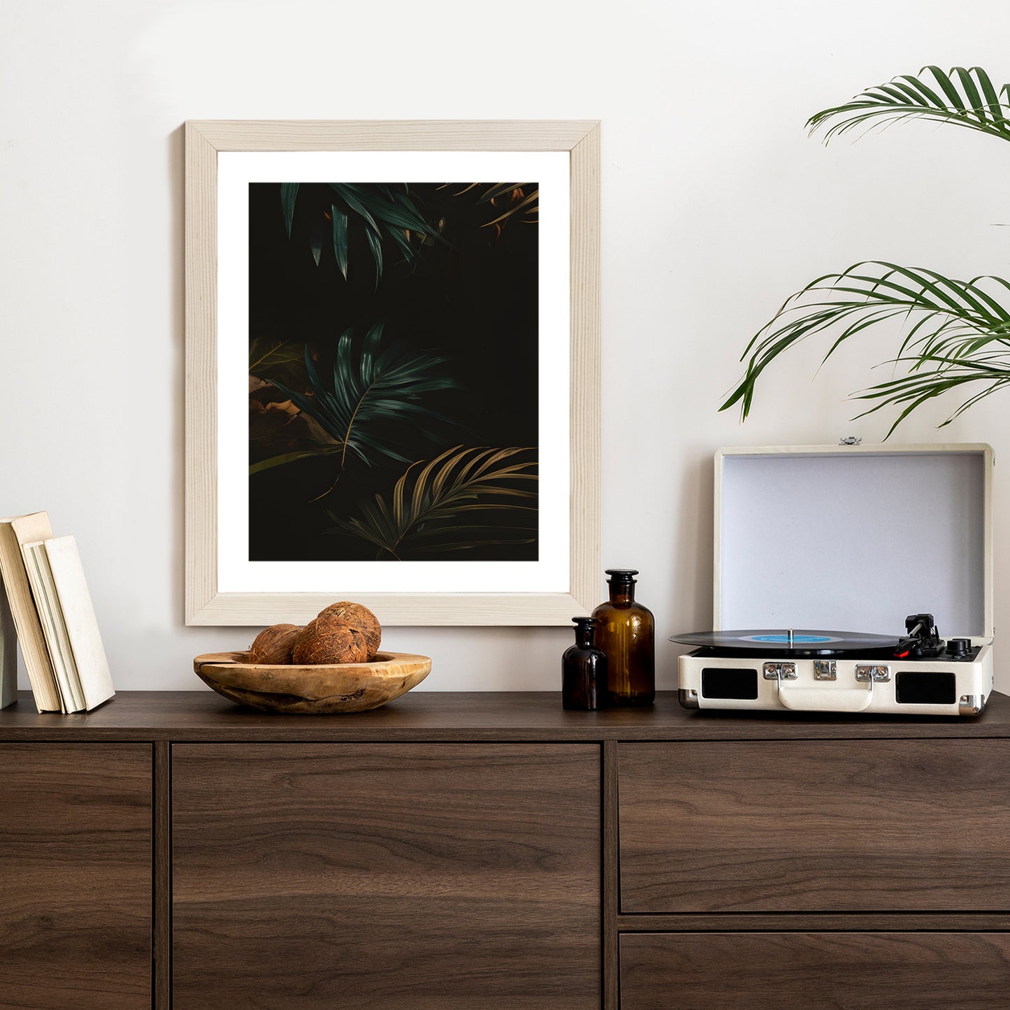 Poster Nachts Dunkle Blätter Rahmen Holz Mit Passepartout Farbe Natürlich