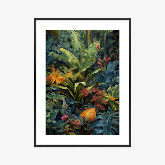 Poster Pflanzen Und Blätter In Einem Farbenfrohen Tropischen Dschungel Rahmen Holz Mit Passepartout Farbe Natürlich