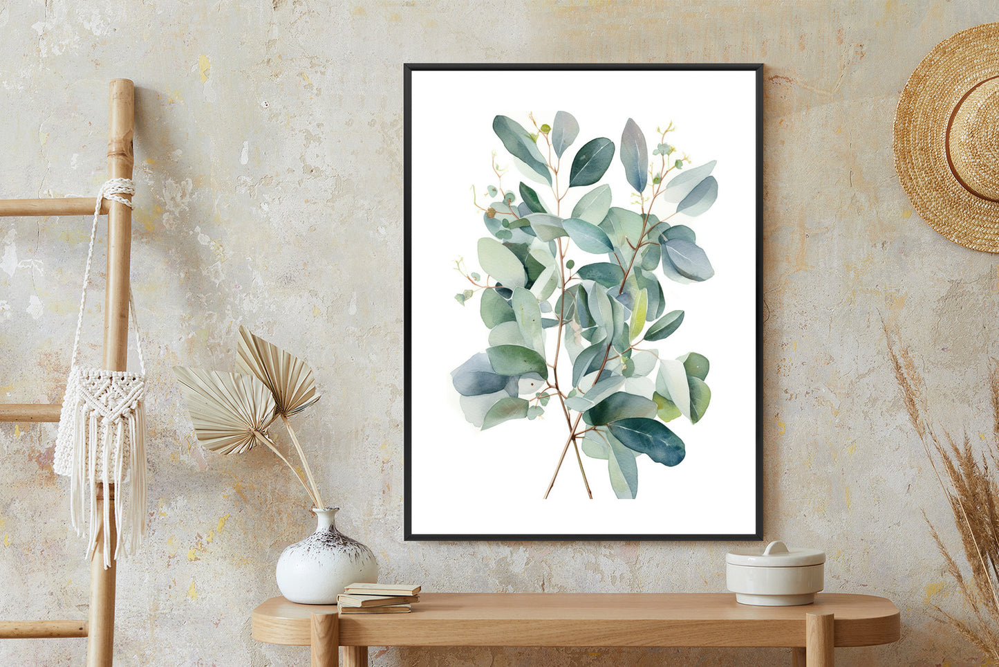 Poster Eukalyptuszweigstrauß Mit Aquarell Bemalt
