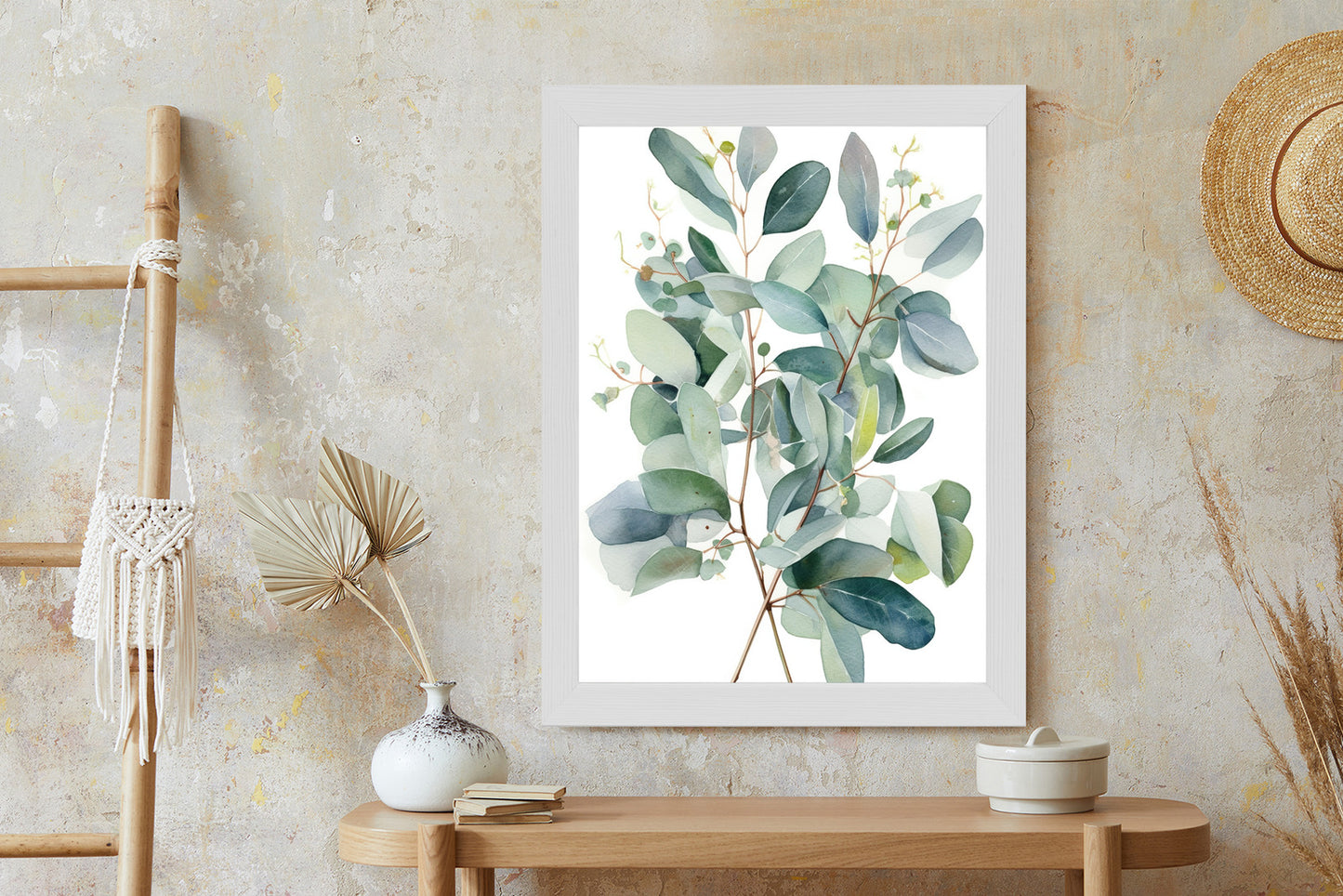 Poster Eukalyptuszweigstrauß Mit Aquarell Bemalt