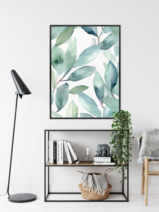 Poster Aquarell-Lorbeerblätter Rahmen Holz Mit Passepartout Farbe Natürlich