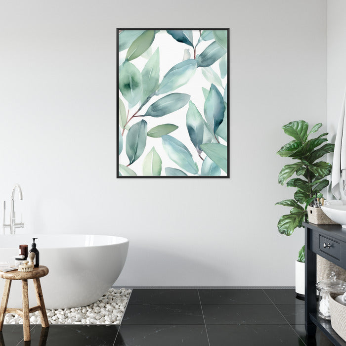 Poster Aquarell-Lorbeerblätter Rahmen Holz Mit Passepartout Farbe Natürlich