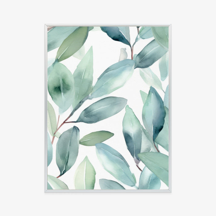 Poster Aquarell-Lorbeerblätter Rahmen Holz Mit Passepartout Farbe Natürlich