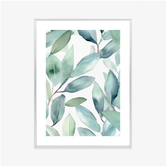 Poster Aquarell-Lorbeerblätter Rahmen Holz Mit Passepartout Farbe Natürlich