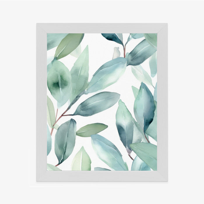 Poster Aquarell-Lorbeerblätter Rahmen Holz Mit Passepartout Farbe Natürlich