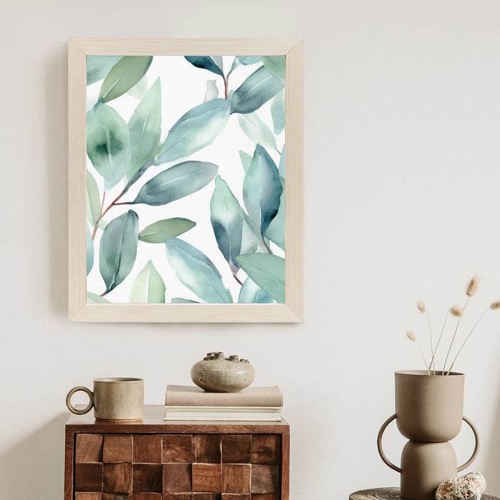 Poster Aquarell-Lorbeerblätter Rahmen Holz Mit Passepartout Farbe Natürlich