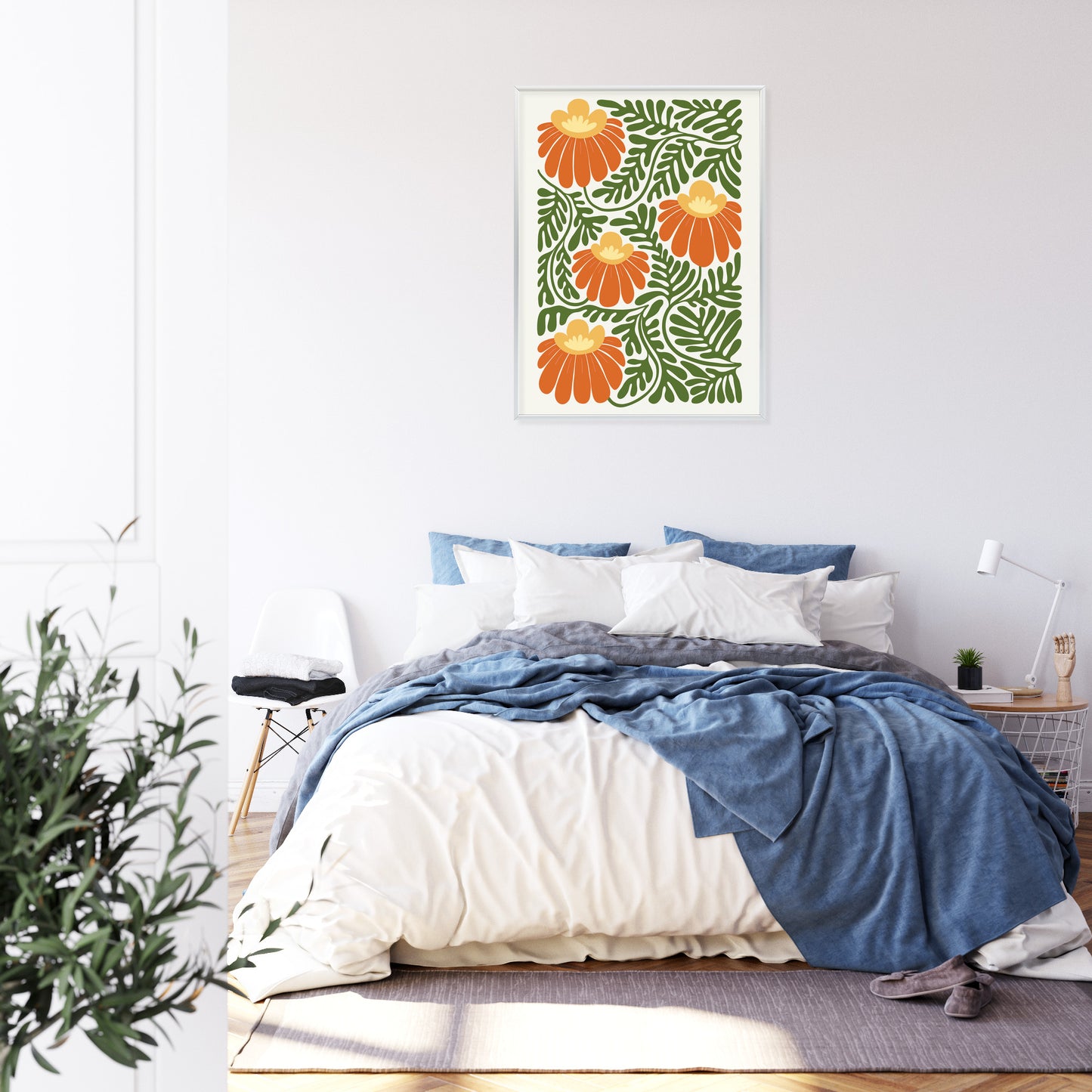 Poster Rote Blumen Im Stil Von Matisse Rahmen Holz Mit Passepartout Farbe Natürlich