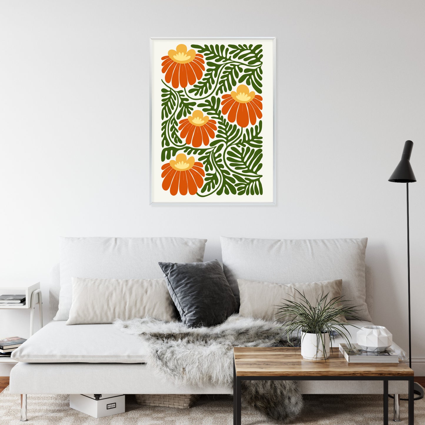 Poster Rote Blumen Im Stil Von Matisse Rahmen Holz Mit Passepartout Farbe Natürlich