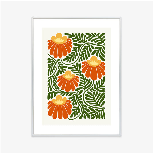 Poster Rote Blumen Im Stil Von Matisse Rahmen Holz Mit Passepartout Farbe Natürlich
